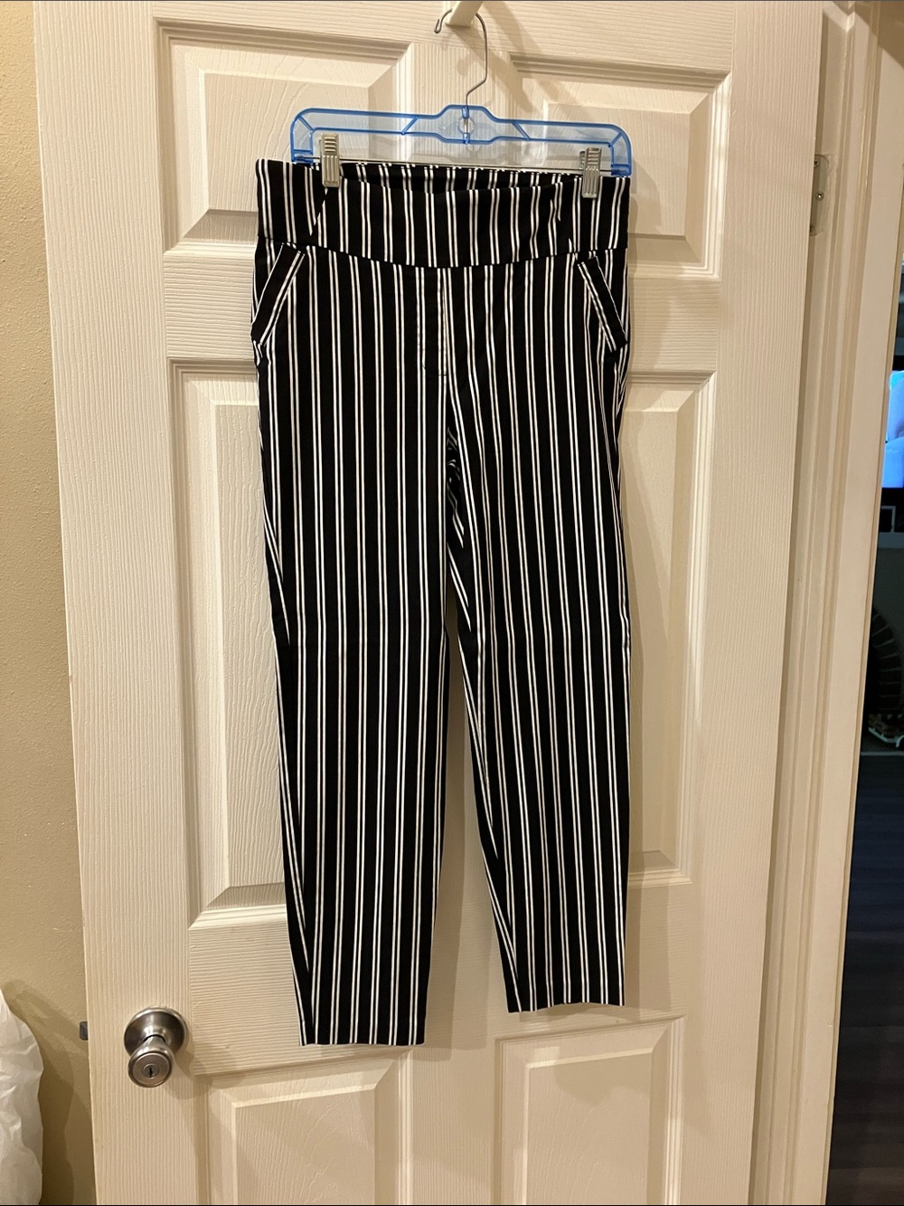 Soho Black and White Vertical Stripe Straight Leg Pants